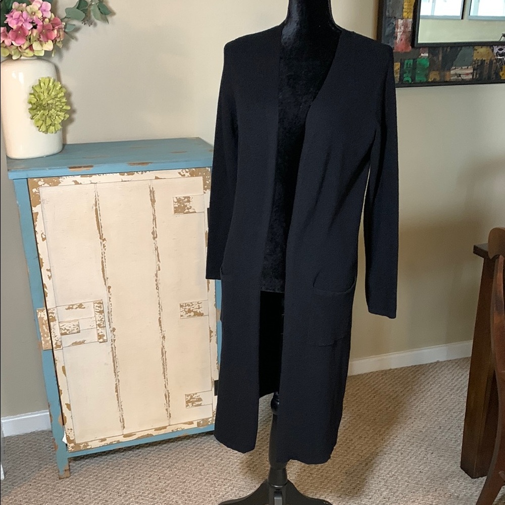 LUXE Black Longline Open Front Cardigan. Size Medium